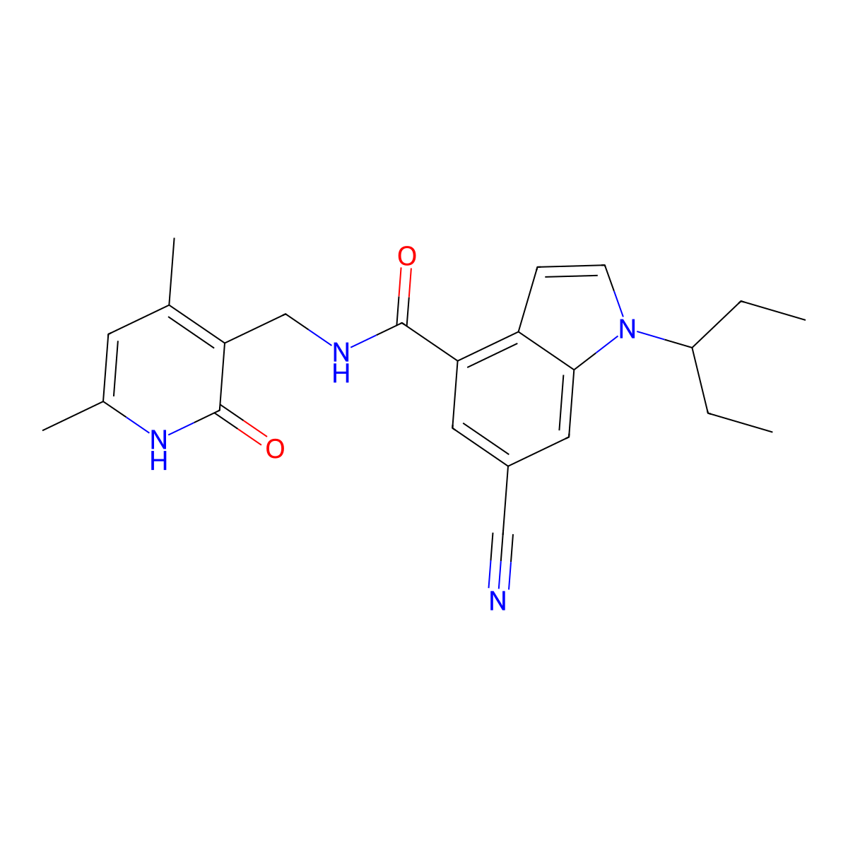 6-Cyano-N-[(1,2-dihydro-4,6-dimethyl-2-oxo-3-pyridinyl)methyl]-1-(1-ethylpropyl)-1H-indole-4-carboxamide molecular structure, CAS 1418308-27-6