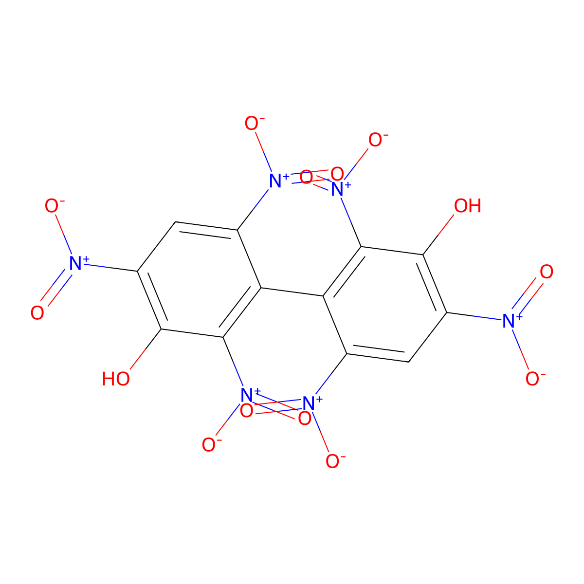 2,2',4,4',6,6'-Hexanitro(1,1'-biphenyl)-3,3'-diol molecular structure, CAS 14184-98-6