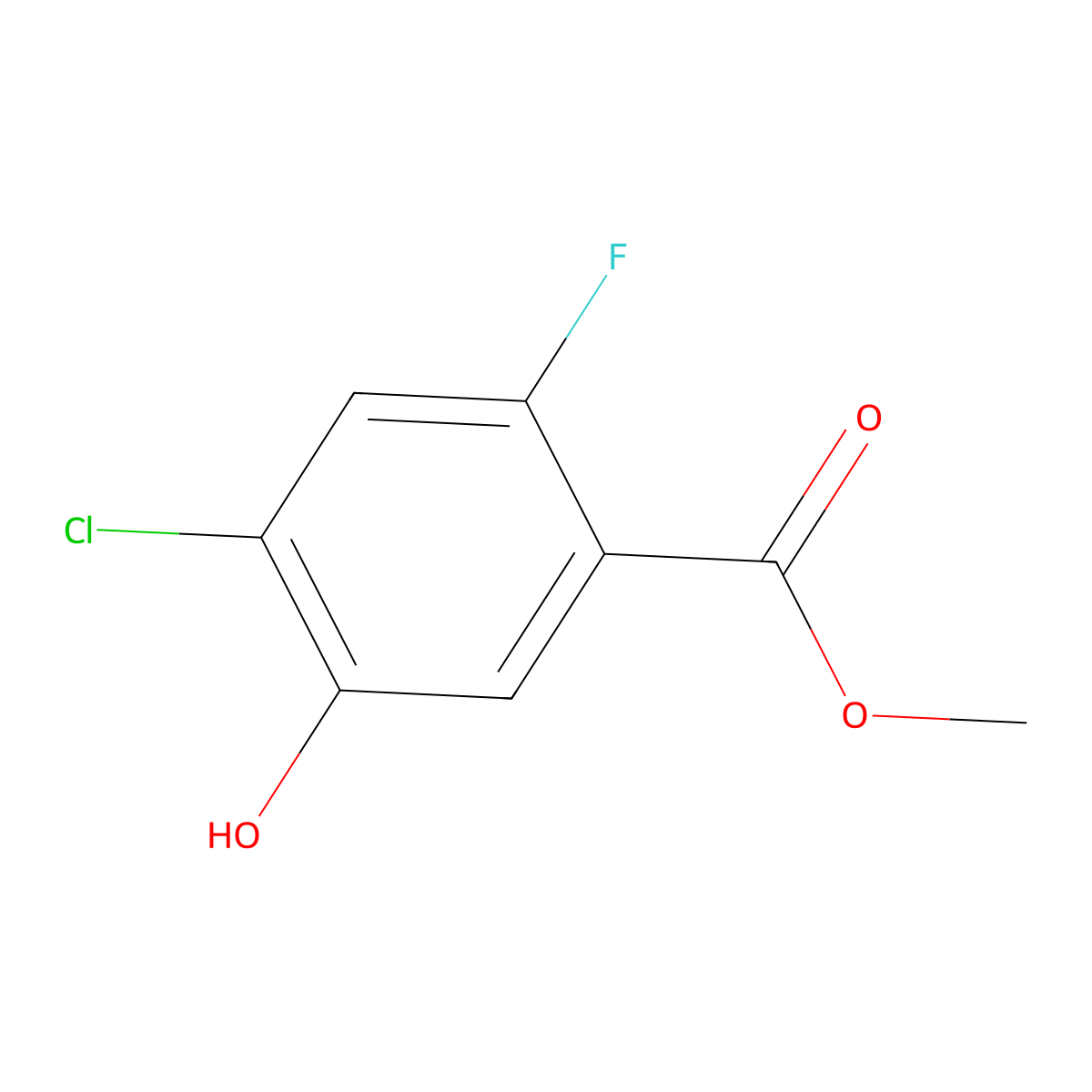 Methyl 4-chloro-2-fluoro-5-hydroxybenzoate molecular structure, CAS 141852-67-7