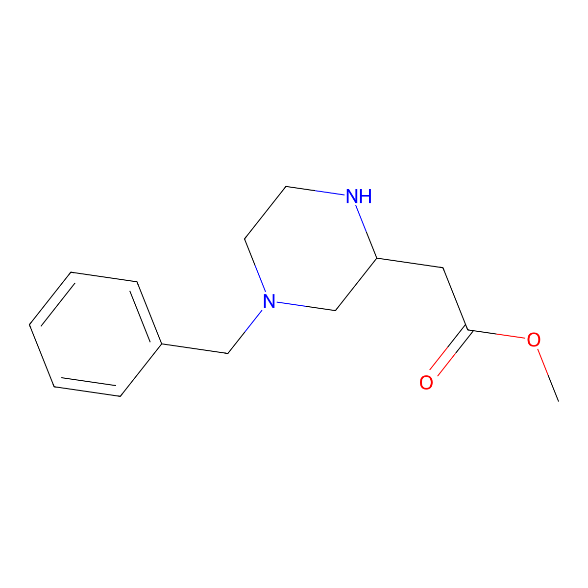 2-Piperazineacetic acid, 4-(phenylmethyl)-, methyl ester molecular structure, CAS 141856-12-4