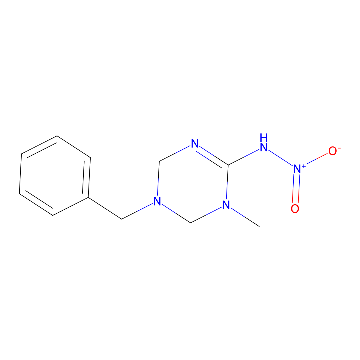 1,4,5,6-Tetrahydro-1-methyl-N-nitro-5-(phenylmethyl)-1,3,5-triazin-2-amine molecular structure, CAS 141856-57-7