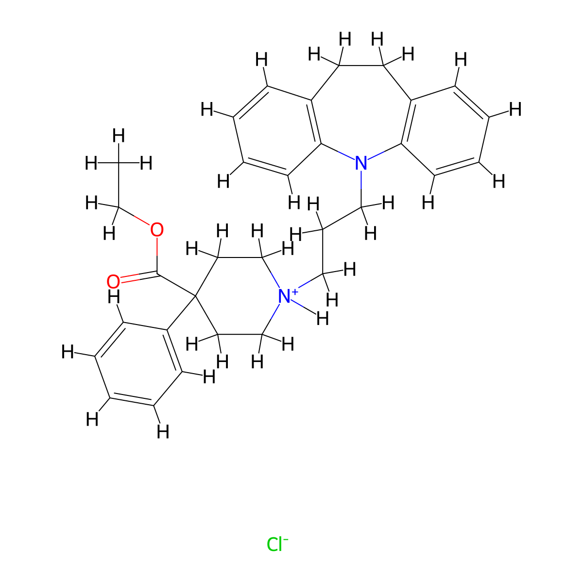 Isonipecotic acid, 1-(3-(10,11-dihydro-5-dibenz(b,f)azepinyl)propyl)-4-phenyl-, ethyl ester, hydrochloride molecular structure, CAS 14187-10-1