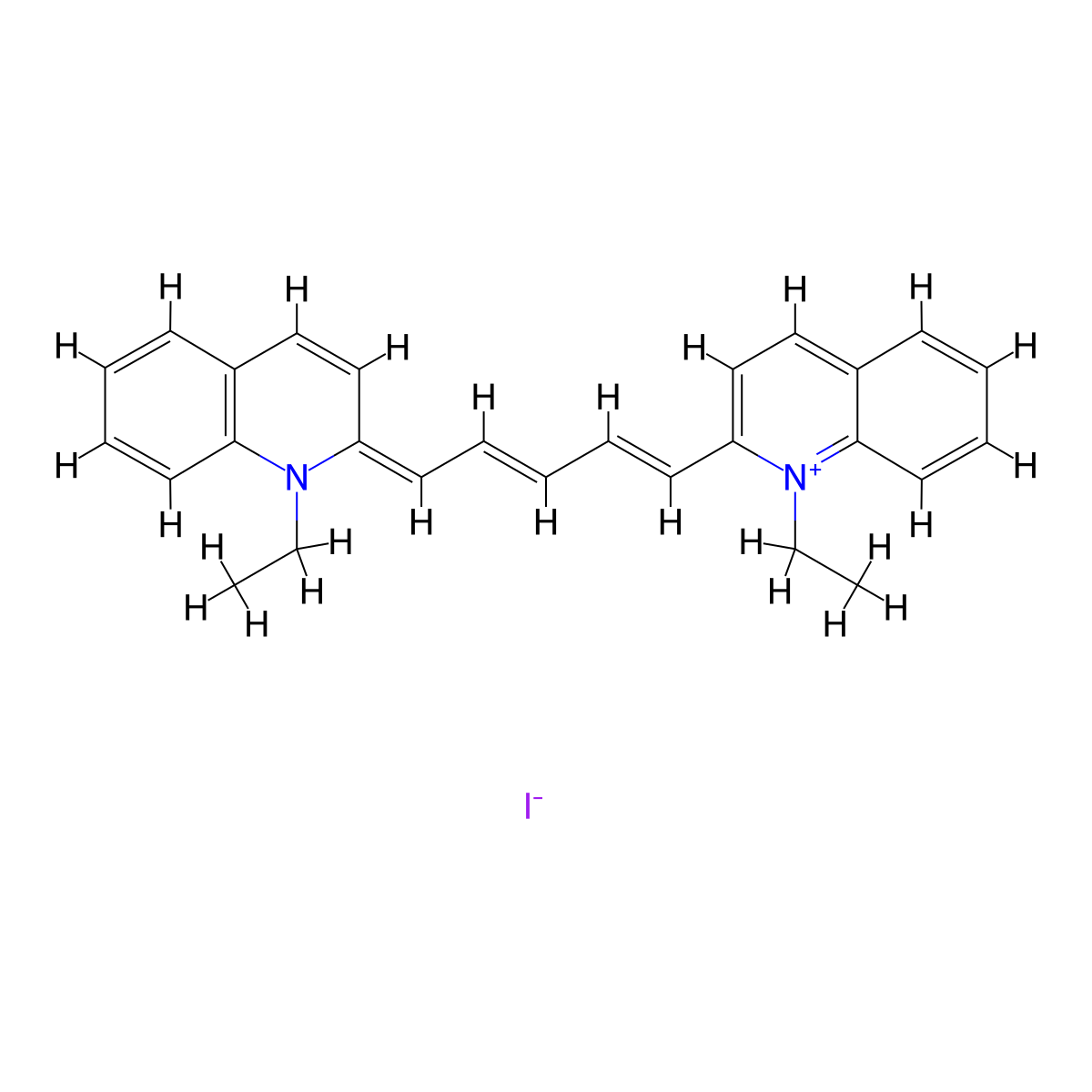 1,1'-Diethyl-2,2'-dicarbocyanine iodide molecular structure, CAS 14187-31-6