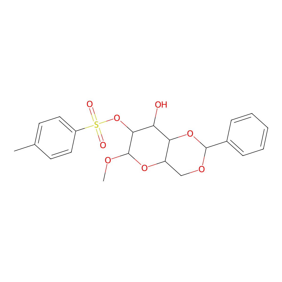 4-Methoxy-3-(4-methylphenyl)sulfonyloxy-9-phenyl-5,8,10-trioxabicyclo[4.4.0]decan-2-ol molecular structure, CAS 14187-68-9