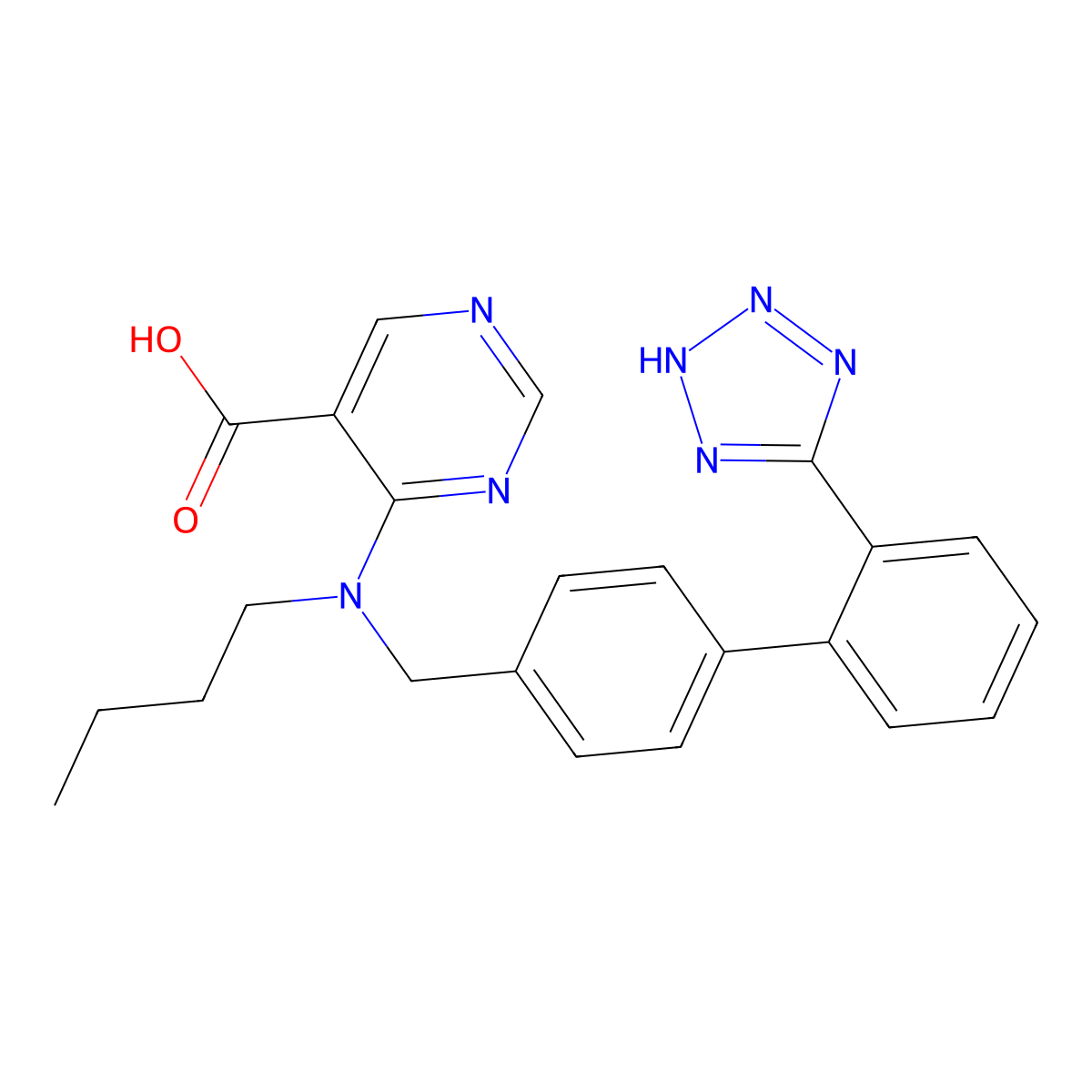 4-(Butyl((2'-(2H-tetrazol-5-yl)(1,1'-biphenyl)-4-yl)methyl)amino)-5-pyrimidinecarboxylic acid molecular structure, CAS 141872-46-0