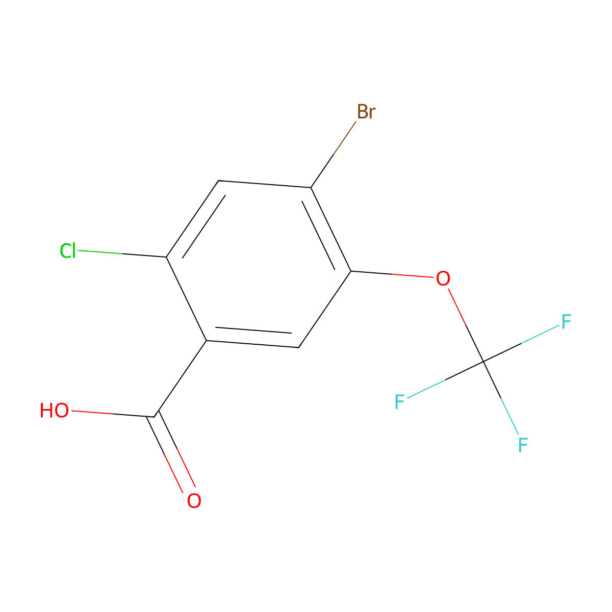 4-Bromo-2-chloro-5-trifluoromethoxy-benzoic acid molecular structure, CAS 1419075-84-5
