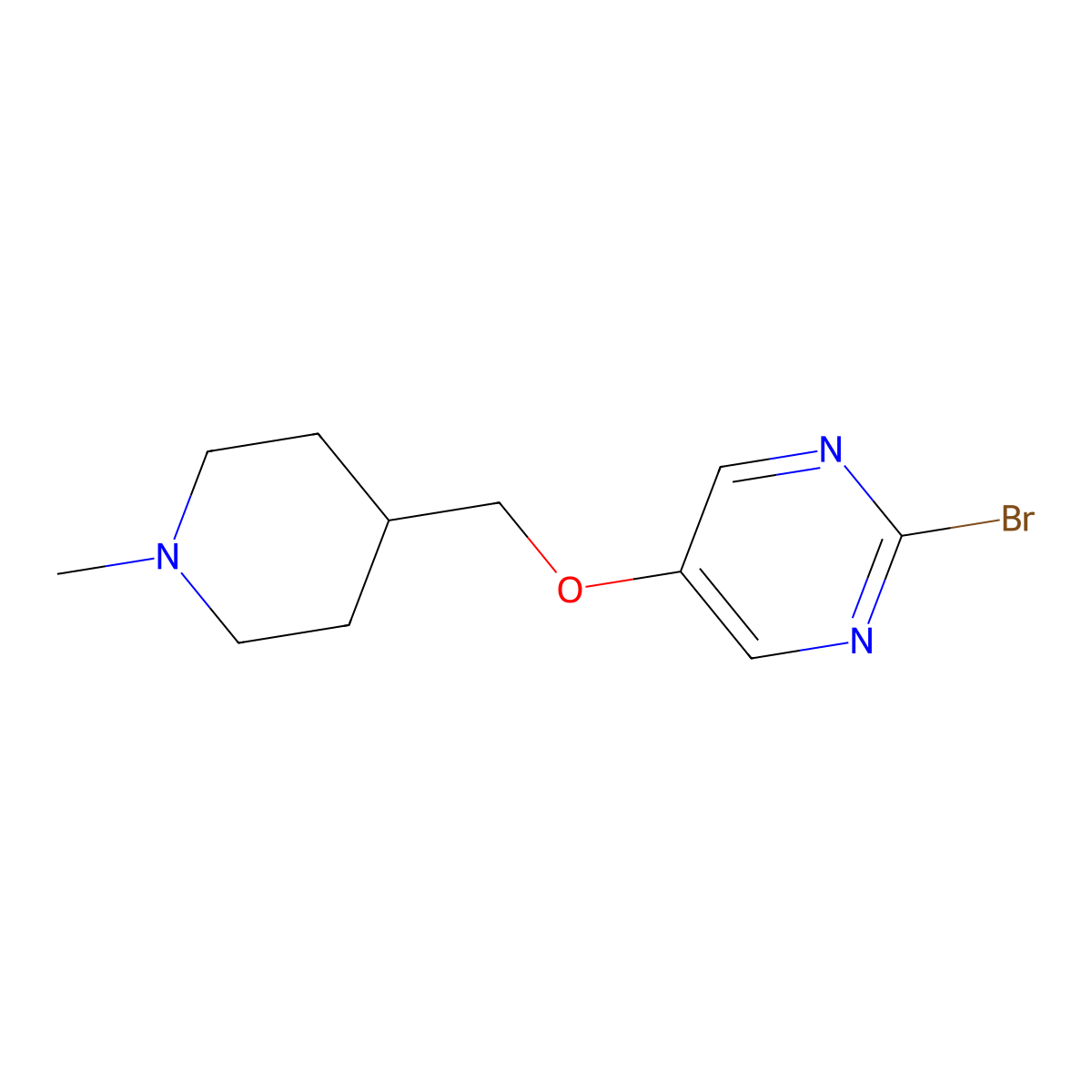2-Bromo-5-(1-methyl-piperidin-4-ylmethoxy)pyrimidine molecular structure, CAS 1419101-22-6