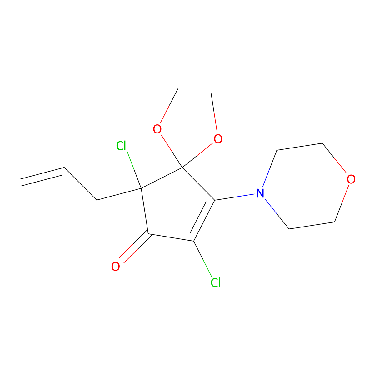 2-Cyclopenten-1-one, 2,5-dichloro-4,4-dimethoxy-3-(4-morpholinyl)-5-(2-propenyl)- molecular structure, CAS 141917-51-3