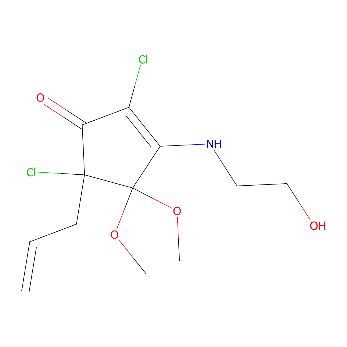 2-Cyclopenten-1-one, 2,5-dichloro-4,4-dimethoxy-3-((2-hydroxyethyl)amino)-5-(2-propenyl)- molecular structure, CAS 141917-54-6