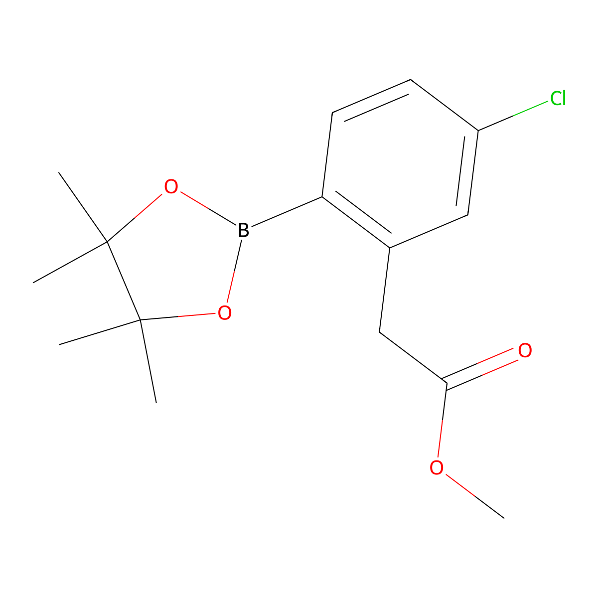 Methyl 2-(5-chloro-2-(tetramethyl-1,3,2-dioxaborolan-2-yl)phenyl)acetate molecular structure, CAS 1419172-25-0