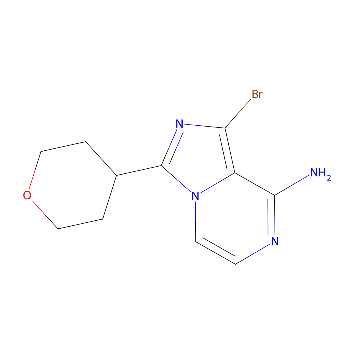 1-Bromo-3-(tetrahydro-2H-pyran-4-YL)imidazo[1,5-A]pyrazin-8-amine molecular structure, CAS 1419221-27-4