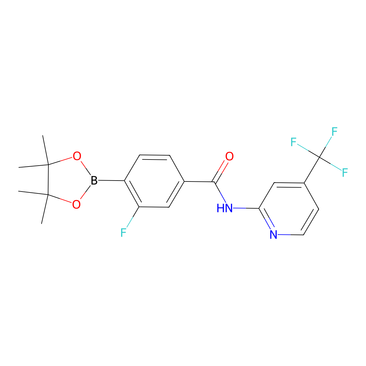 3-Fluoro-4-(4,4,5,5-tetramethyl-1,3,2-dioxaborolan-2-yl)-N-(4-(trifluoromethyl)pyridin-2-yl)benzamide molecular structure, CAS 1419221-60-5