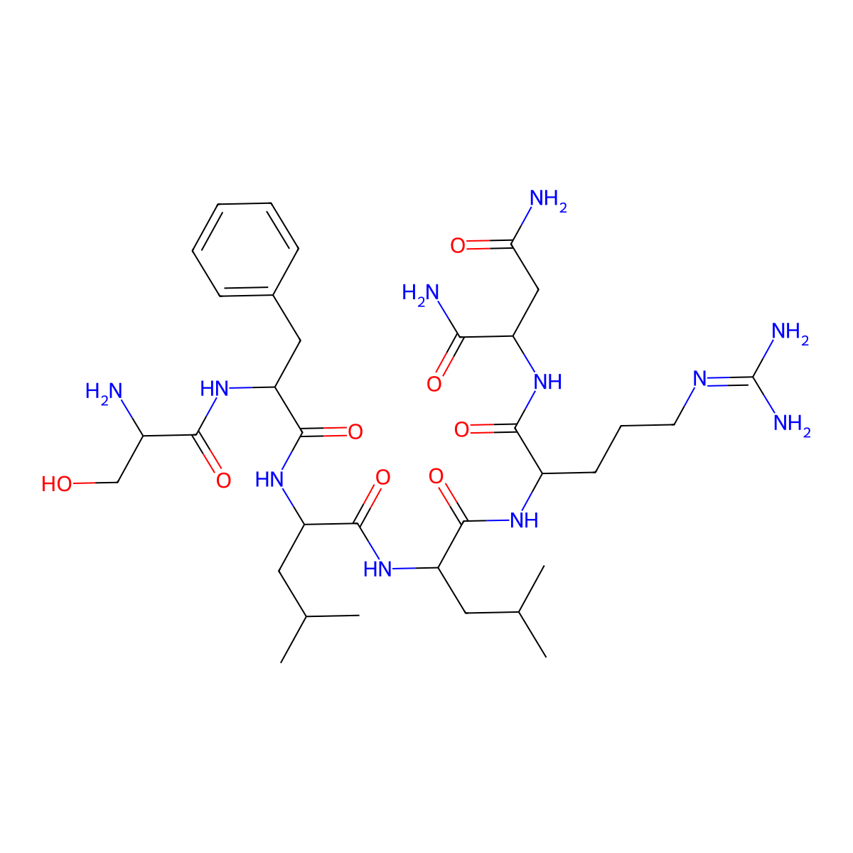 (2S)-2-[[(2S)-2-[[(2S)-2-[[(2S)-2-[[(2S)-2-[[(2S)-2-amino-3-hydroxypropanoyl]amino]-3-phenylpropanoyl]amino]-4-methylpentanoyl]amino]-4-methylpentanoyl]amino]-5-(diaminomethylideneamino)pentanoyl]amino]butanediamide molecular structure, CAS 141923-40-2