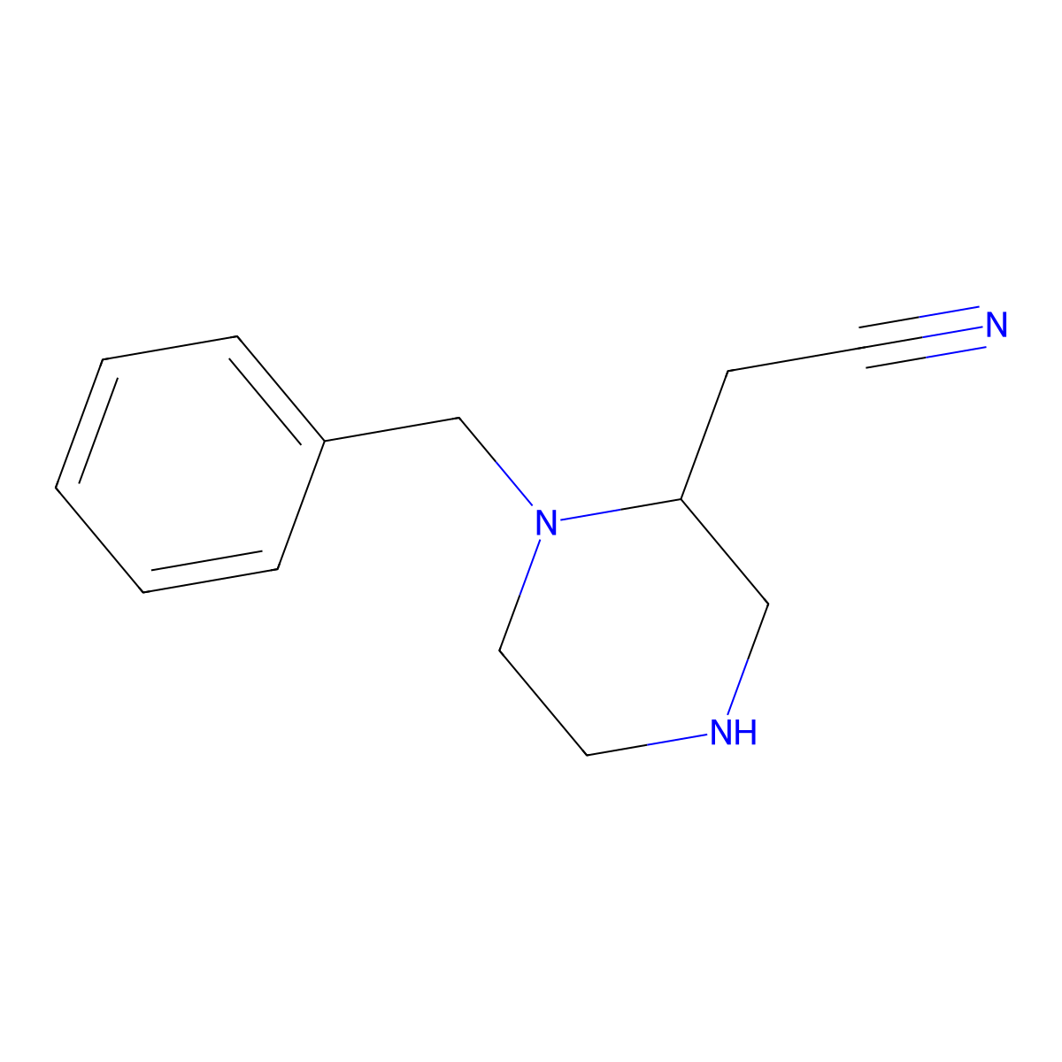 2-Piperazineacetonitrile, 1-(phenylmethyl)- molecular structure, CAS 141944-72-1