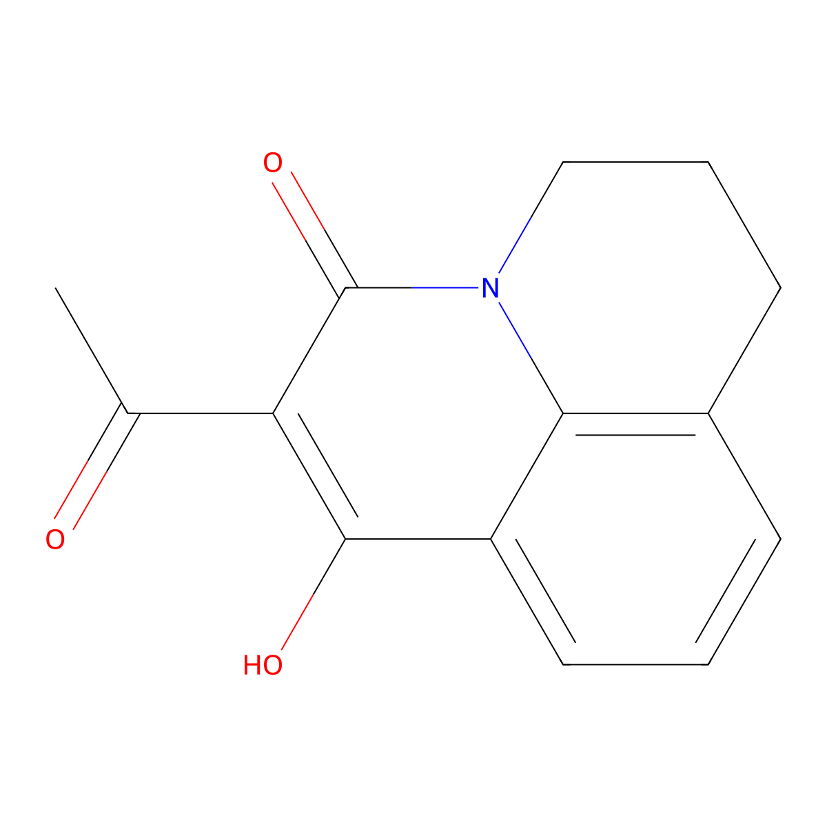 6-acetyl-7-hydroxy-2,3-dihydro-1H,5H-pyrido[3,2,1-ij]quinolin-5-one molecular structure, CAS 141945-41-7