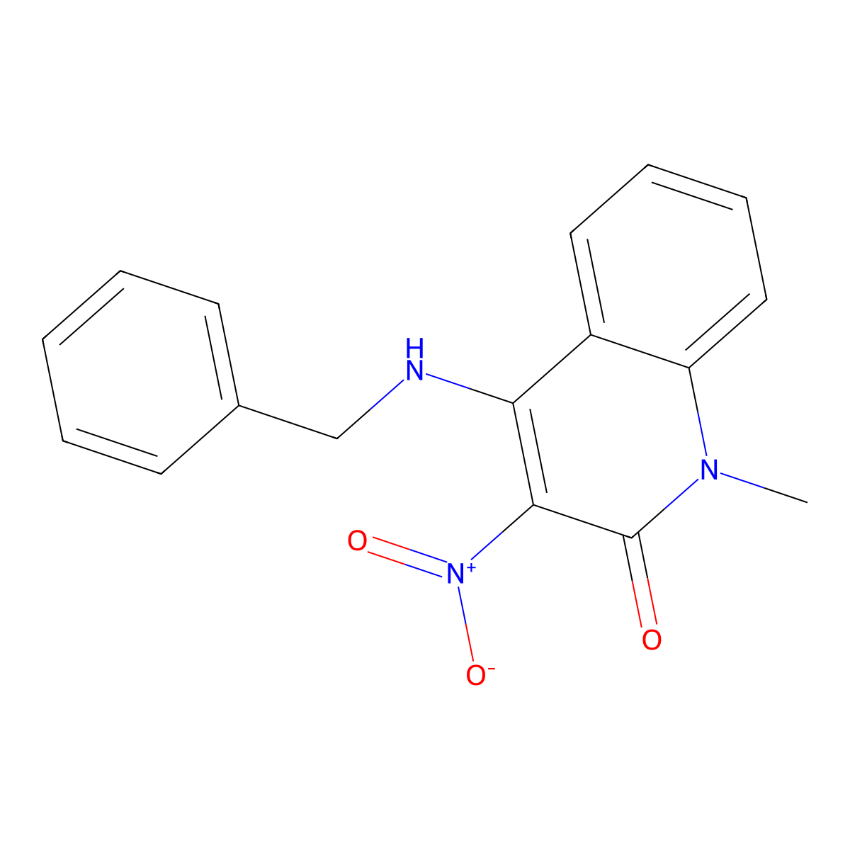 4-(benzylamino)-1-methyl-3-nitro-2(1H)-quinolinone molecular structure, CAS 141945-52-0