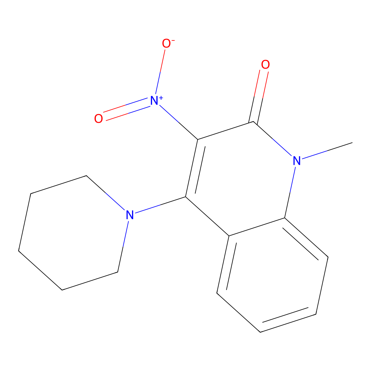 1-methyl-3-nitro-4-(piperidin-1-yl)quinolin-2(1H)-one molecular structure, CAS 141945-54-2