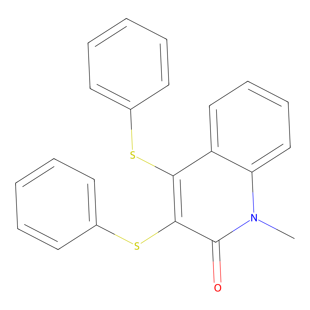 1-methyl-3,4-bis(phenylsulfanyl)quinolin-2(1H)-one molecular structure, CAS 141945-68-8