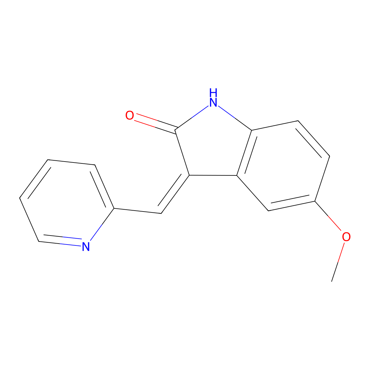 (3E)-5-methoxy-3-(pyridin-2-ylmethylidene)-1H-indol-2-one molecular structure, CAS 141946-37-4