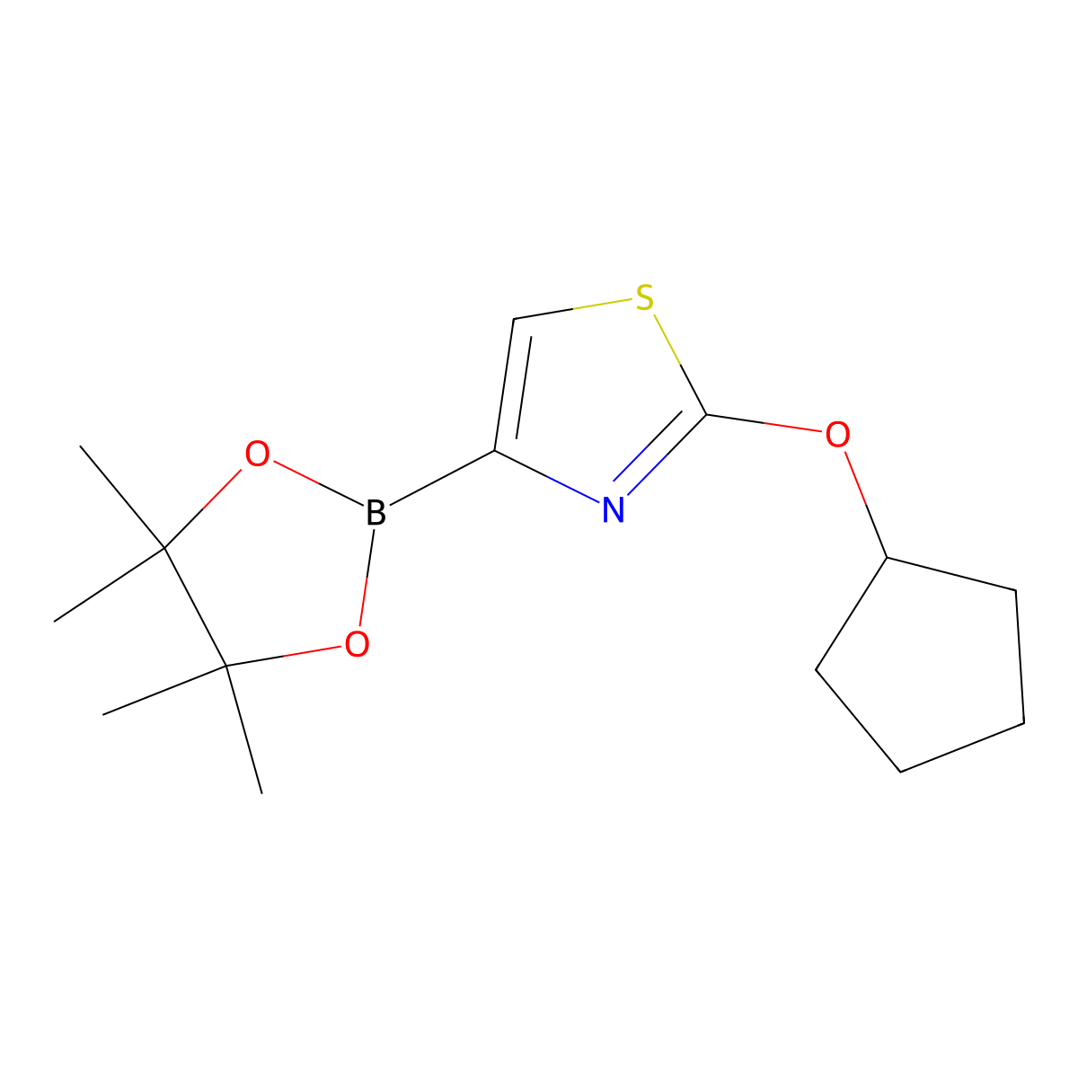 2-(Cyclopentyloxy)-4-(4,4,5,5-tetramethyl-1,3,2-dioxaborolan-2-yl)thiazole molecular structure, CAS 1419483-14-9