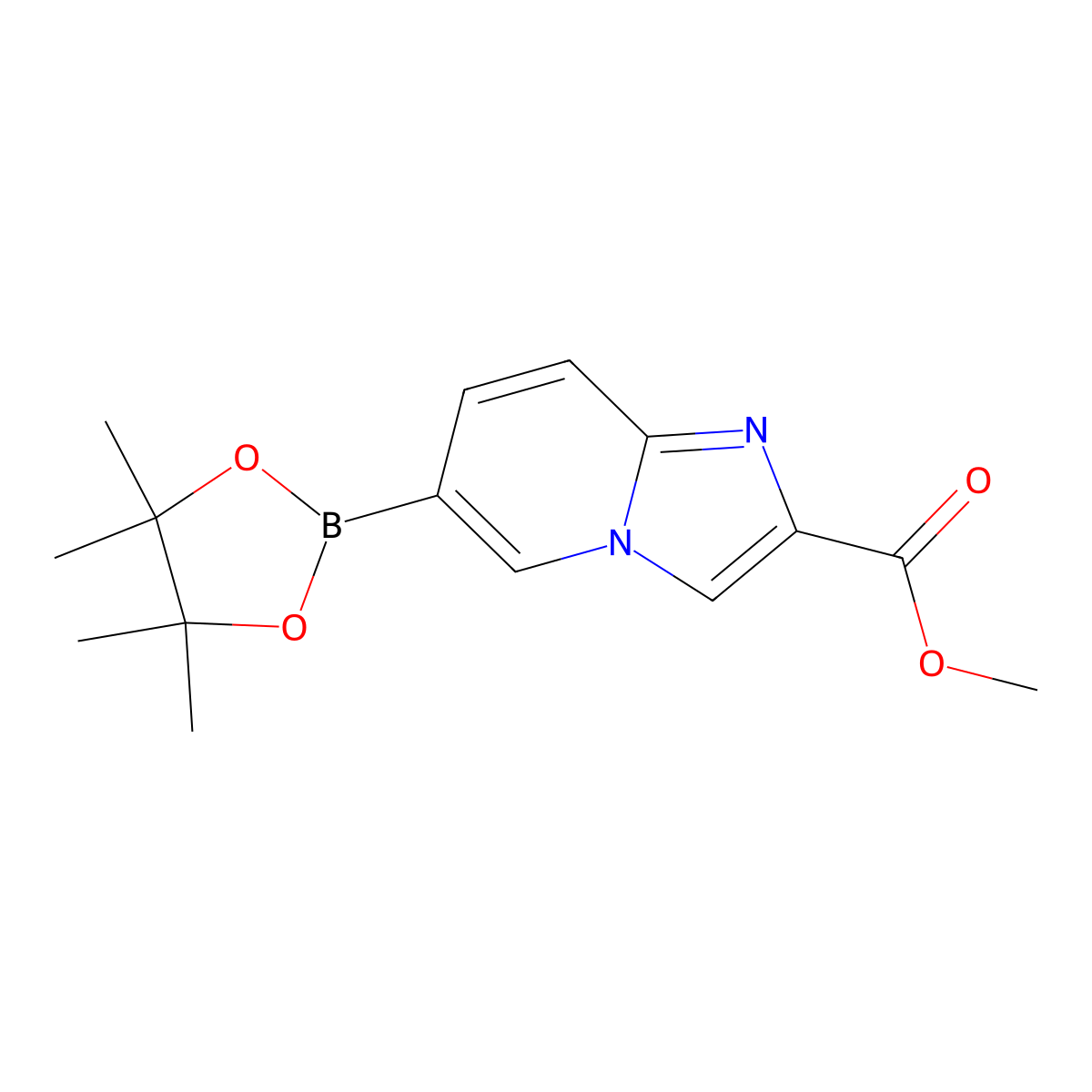Methyl 6-(4,4,5,5-tetramethyl-1,3,2-dioxaborolan-2-YL)imidazo[1,2-A]pyridine-2-carboxylate molecular structure, CAS 1419554-96-3