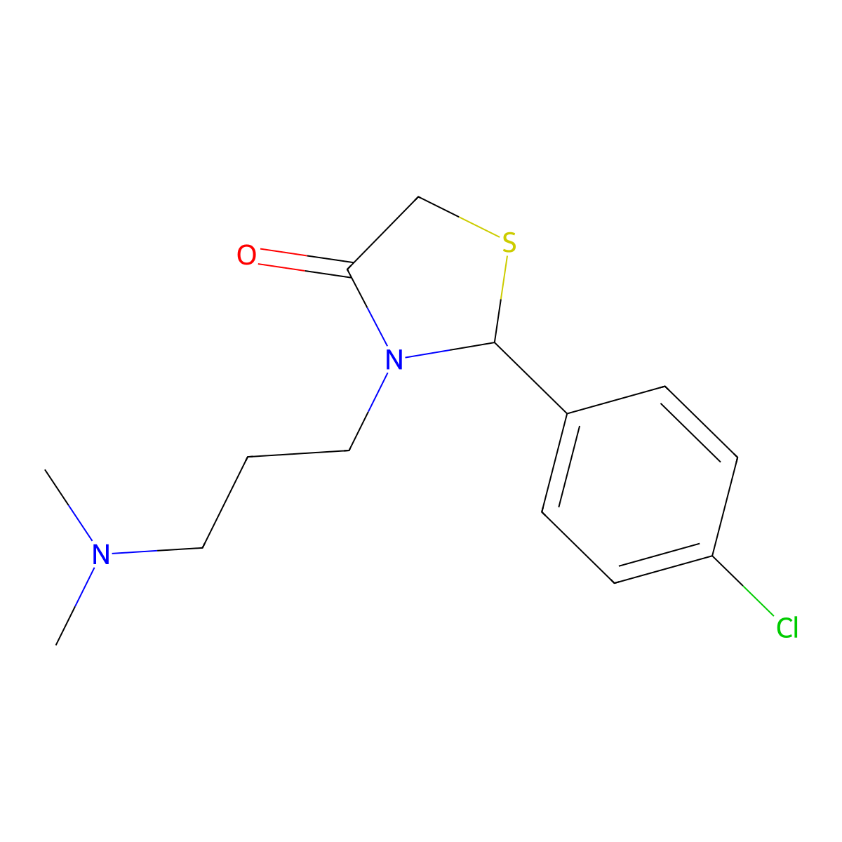 2-(4-Chlorophenyl)-3-[3-(dimethylamino)propyl]-1,3-thiazolidin-4-one molecular structure, CAS 141956-13-0