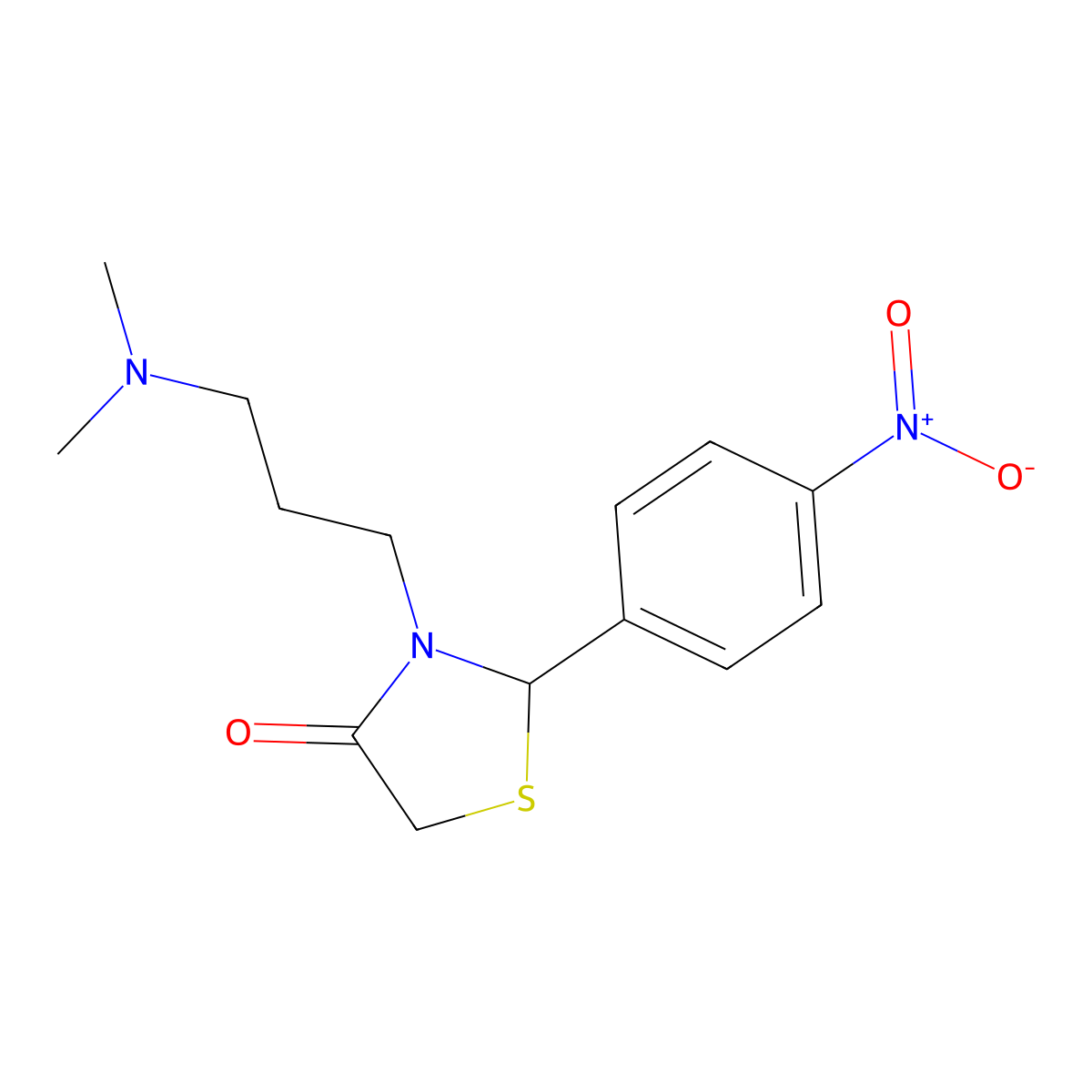 3-[3-(Dimethylamino)propyl]-2-(4-nitrophenyl)-1,3-thiazolidin-4-one molecular structure, CAS 141956-17-4
