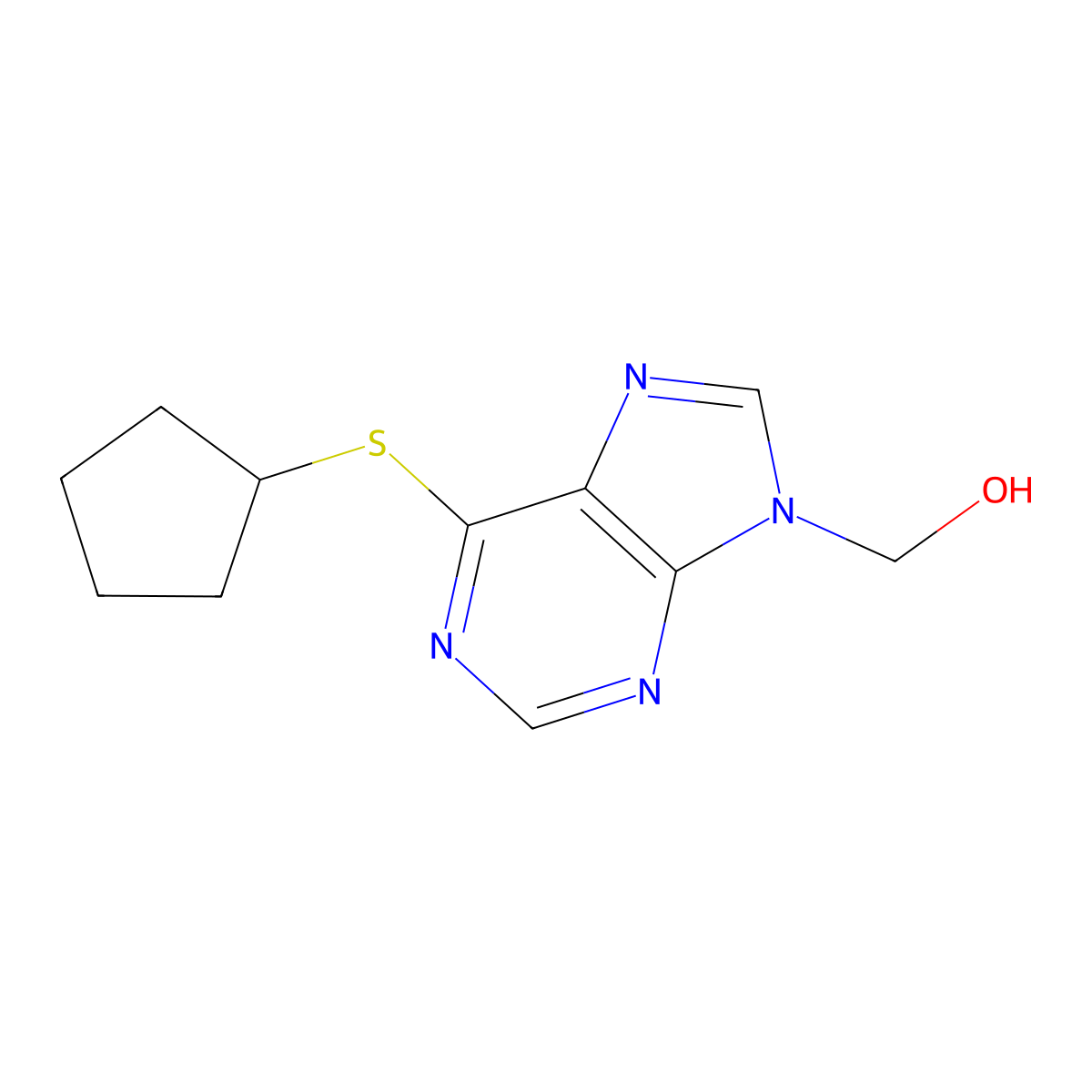 6-Cyclopentylthio-9-hydroxymethylpurine molecular structure, CAS 14196-96-4