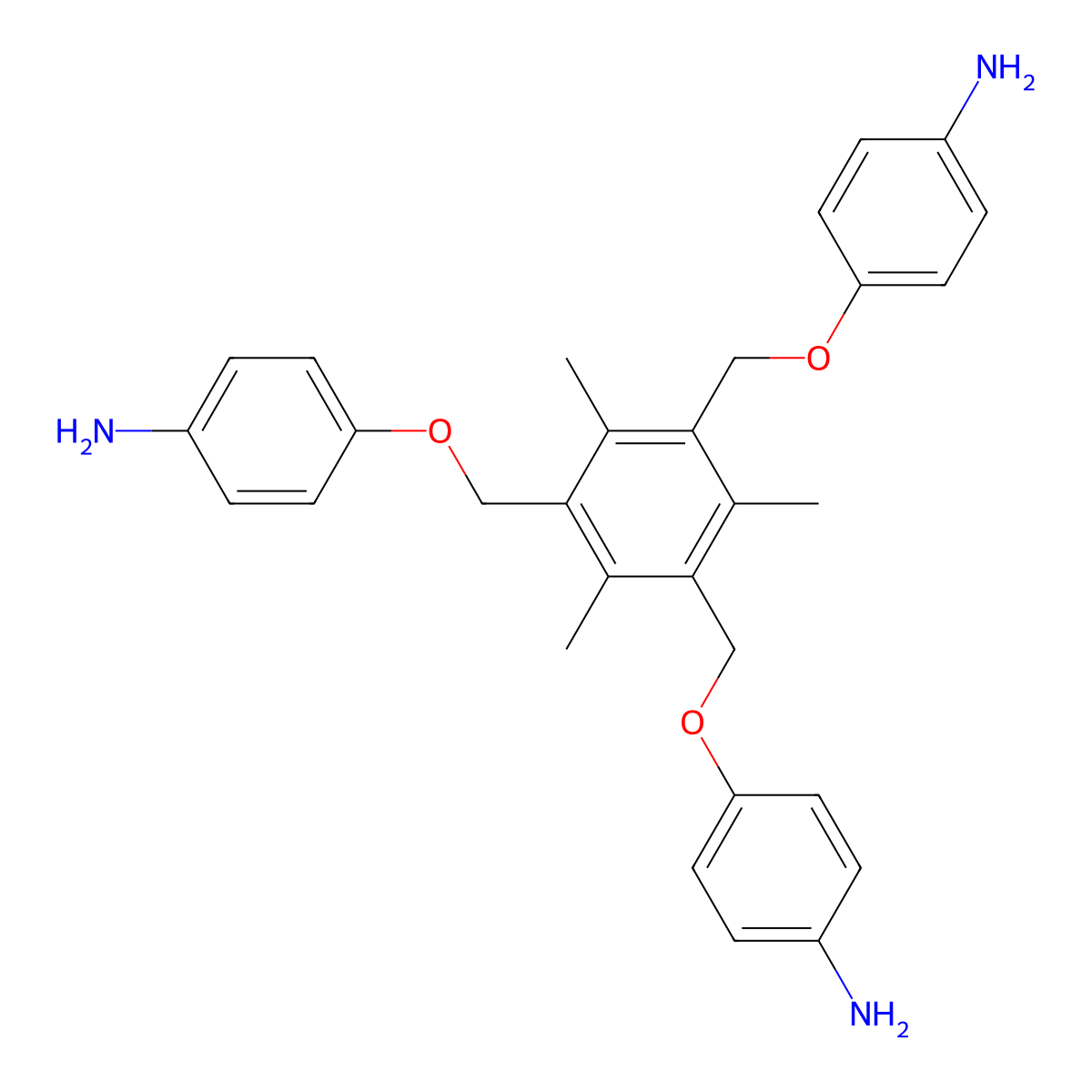4,4',4''-(((2,4,6-Trimethylbenzene-1,3,5-triyl)tris(methylene))tris(oxy))trianiline molecular structure, CAS 1419639-46-5