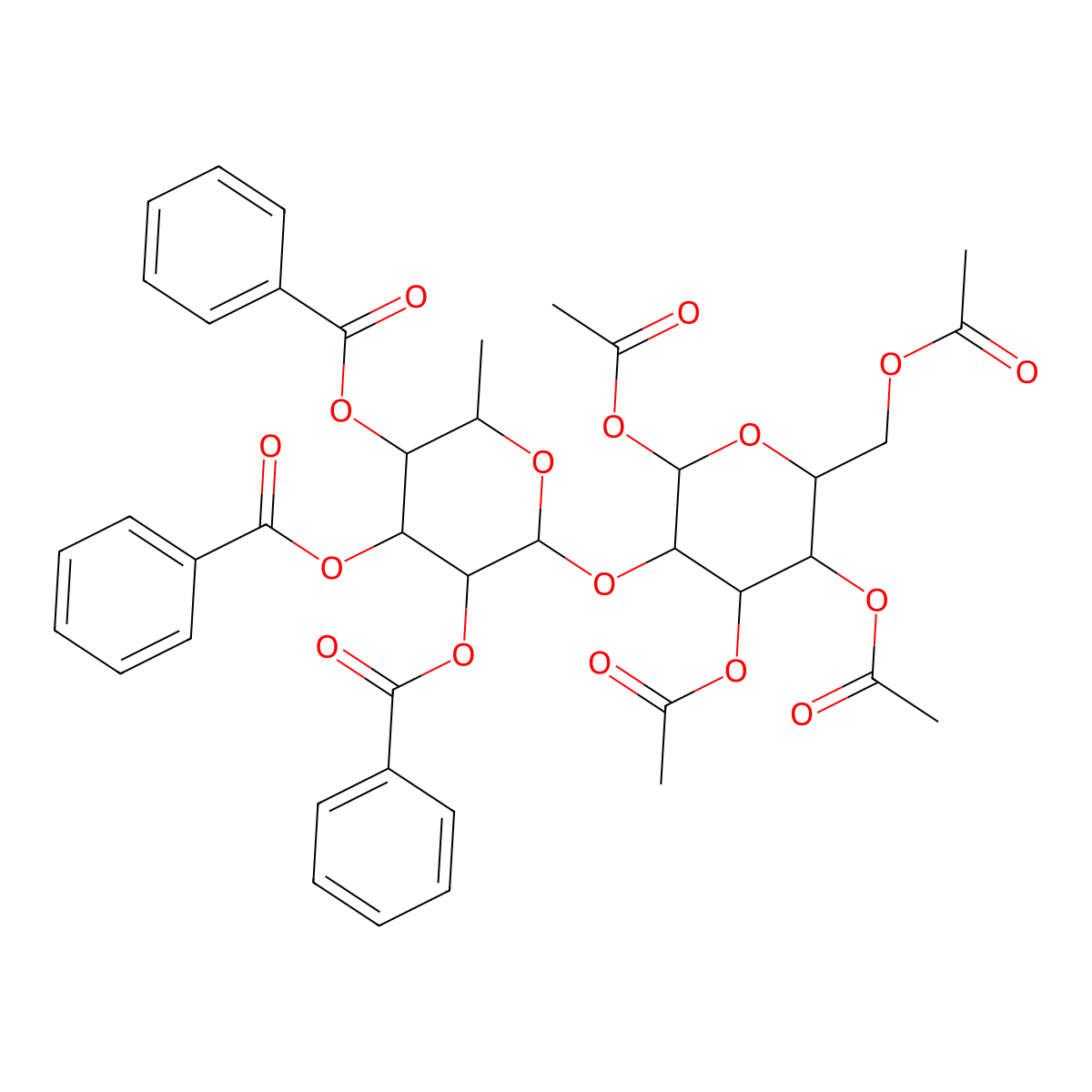 1,3,4,6-Tetra-O-acetyl-2-O-(2,3,4-tri-O-benzoyl-a-L-fucopyranosyl)-D-galactopyranose molecular structure, CAS 141990-06-9