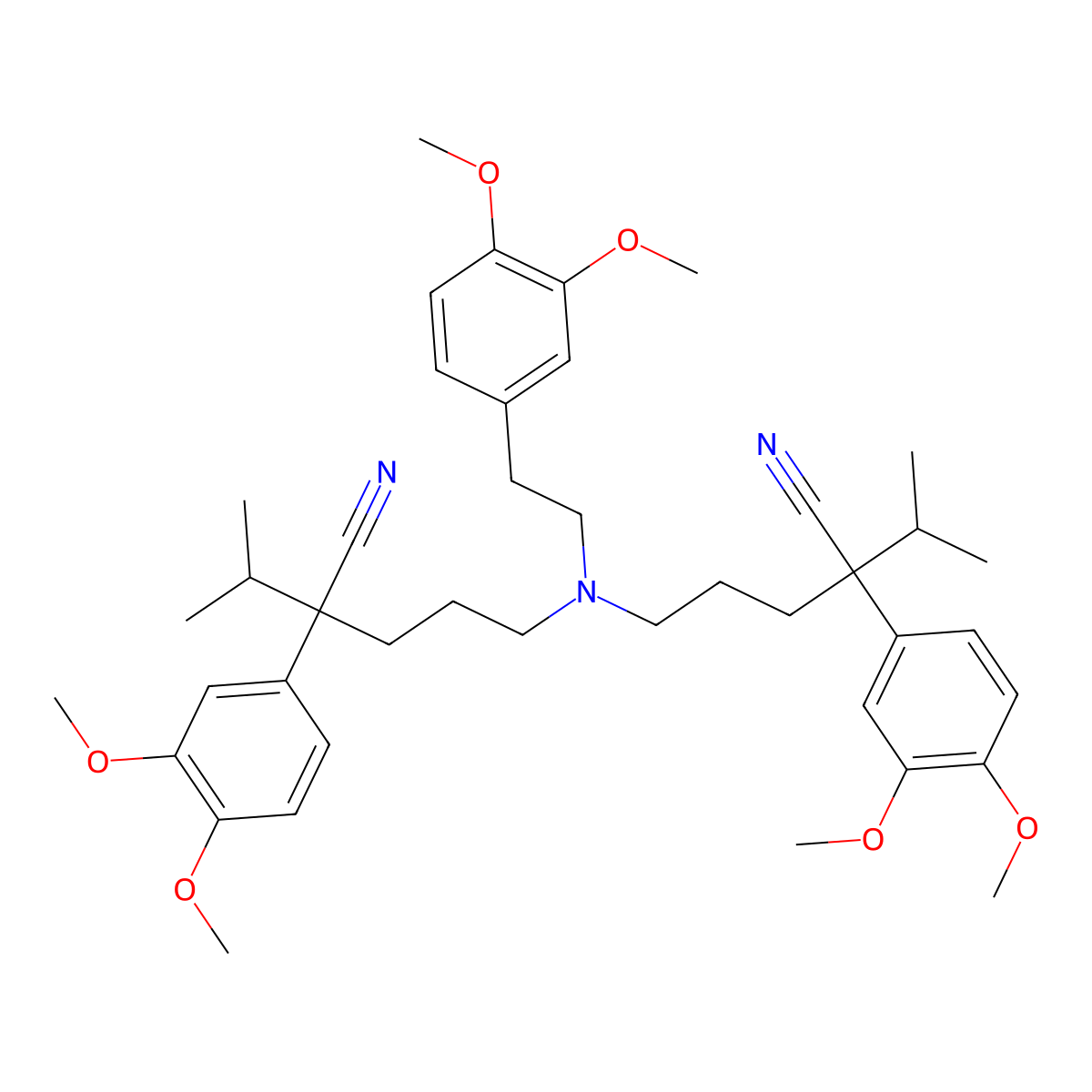 5,5'-((2-(3,4-Dimethoxyphenyl)ethyl)imino)bis(2-(3,4-dimethoxyphenyl)-2-(1-methylethyl)pentanenitrile) molecular structure, CAS 141991-89-1