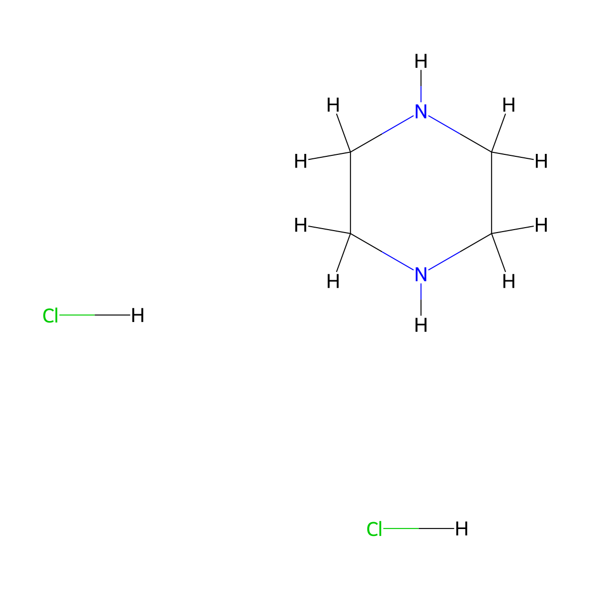 Piperazine Dihydrochloride molecular structure, CAS 142-64-3