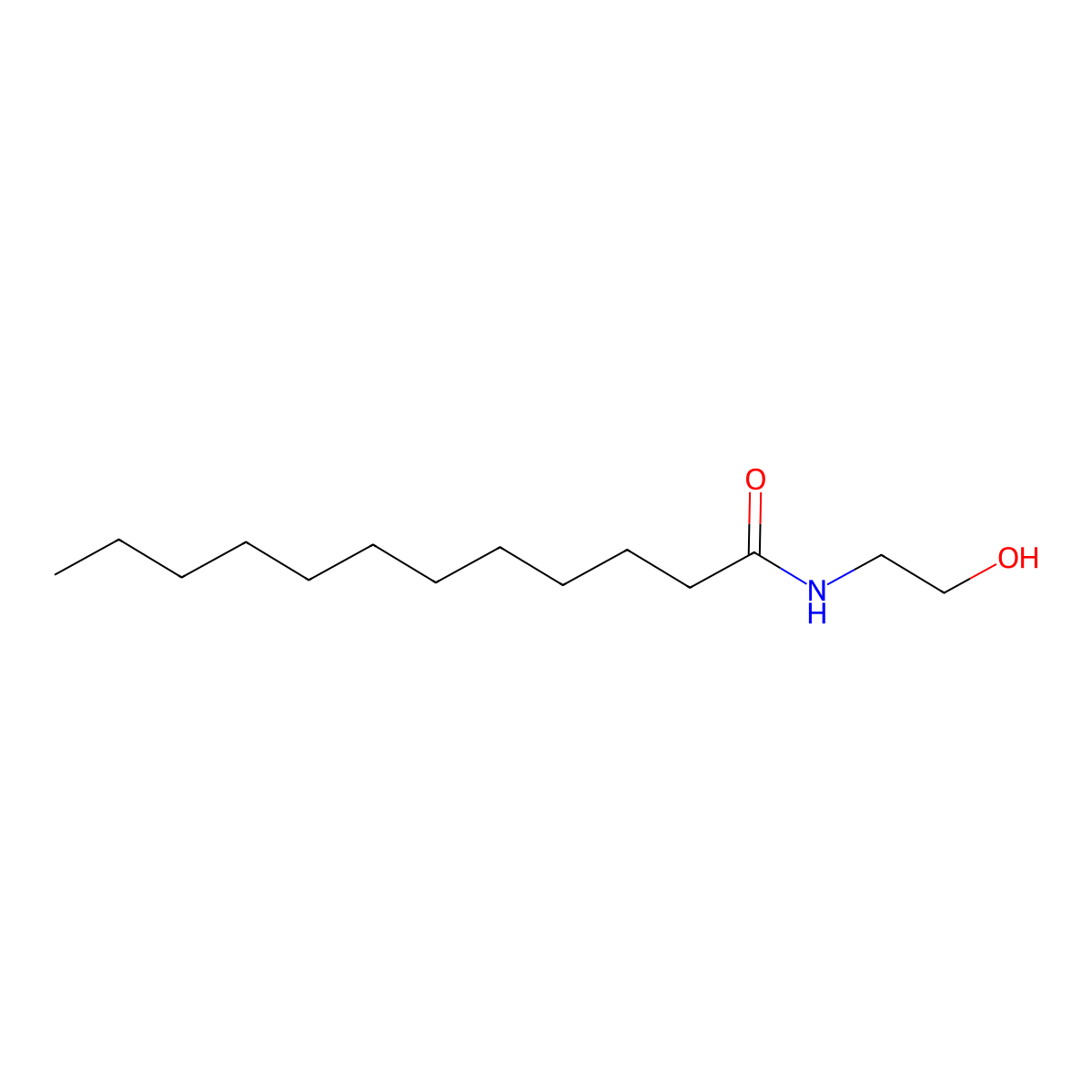 Lauric acid monoethanolamide molecular structure, CAS 142-78-9