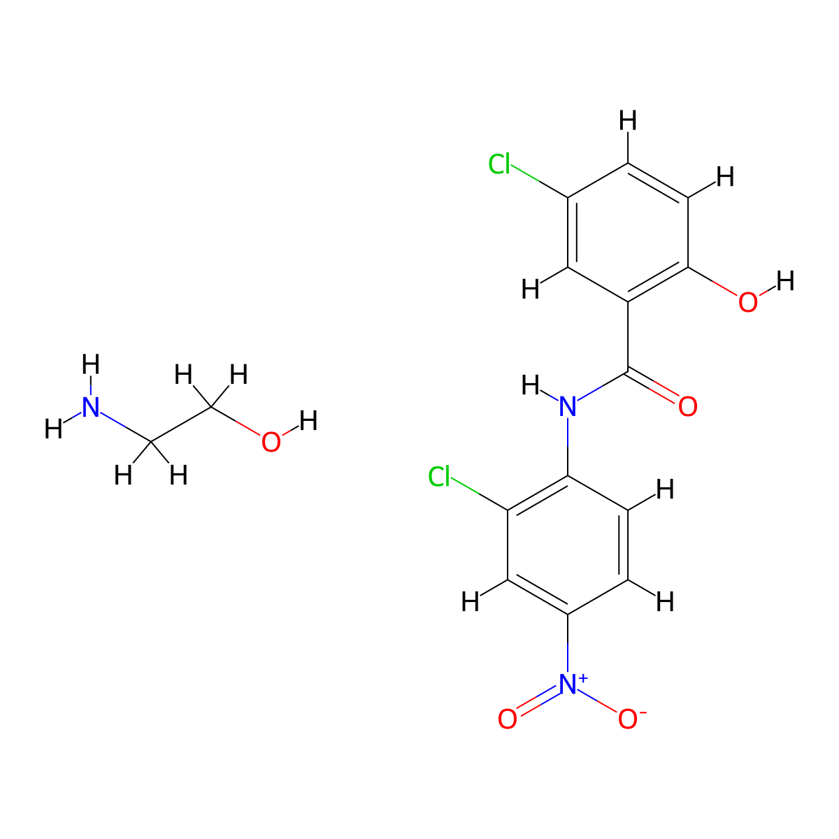 Niclosamide ethanolamine salt molecular structure, CAS 1420-04-8