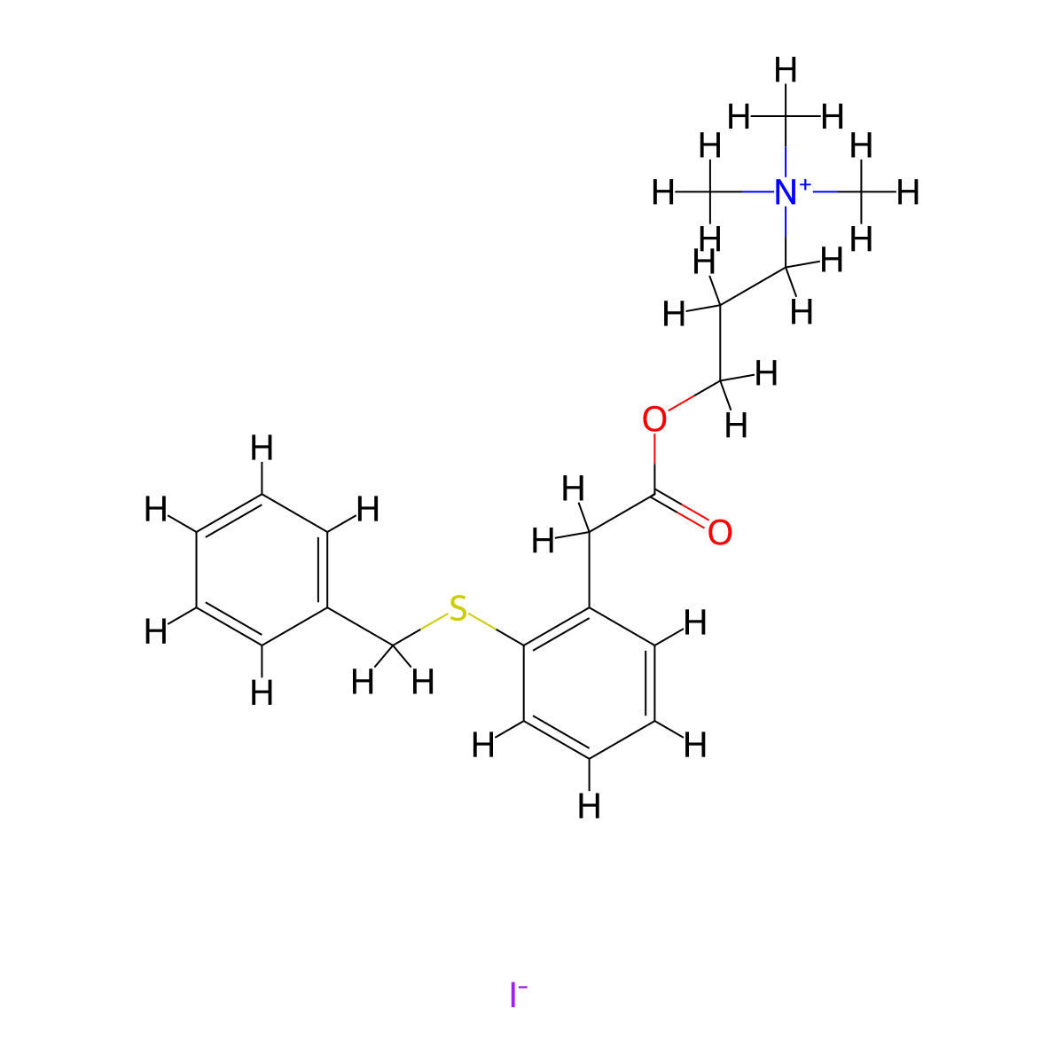 Ammonium, (3-hydroxypropyl)trimethyl-, iodide, (o-(benzylthio)phenyl)acetate molecular structure, CAS 14200-08-9