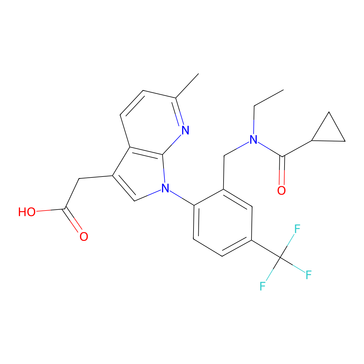 1-[2-[[(cyclopropylcarbonyl)ethylamino]methyl]-4-(trifluoromethyl)phenyl]-6-methyl-1H-pyrrolo[2,3-b]pyridine-3-aceticacid molecular structure, CAS 1420071-13-1