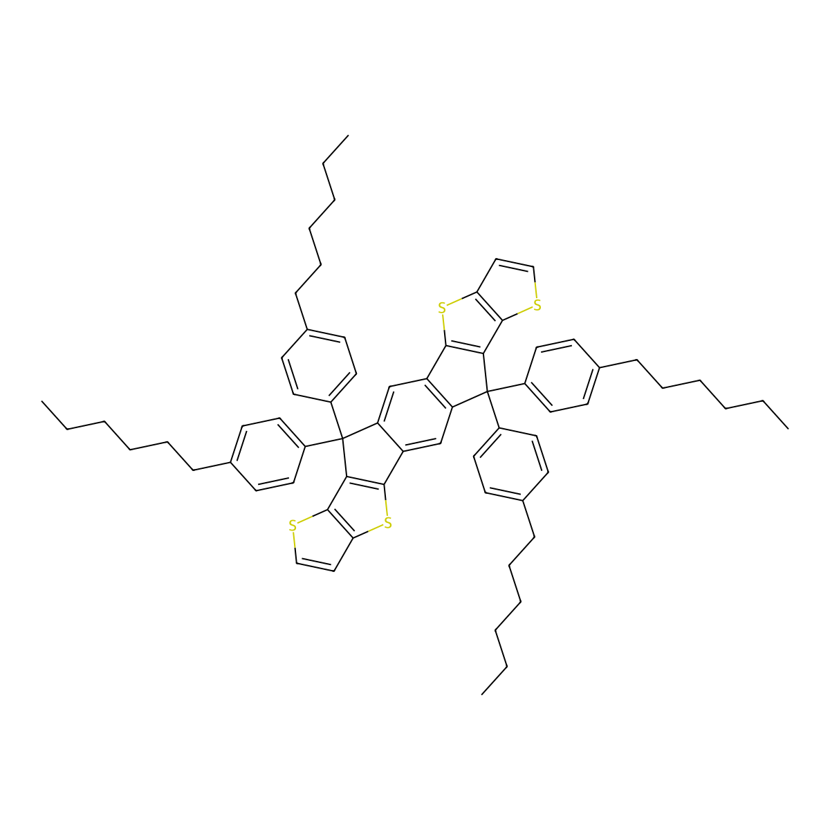 6,6,12,12-Tetrakis(4-hexylphenyl)-6,12-dihydro-dithieno[2,3-d:2',3'-d']-s-indaceno[1,2-b:5,6-b']dithiophene molecular structure, CAS 1420071-64-2