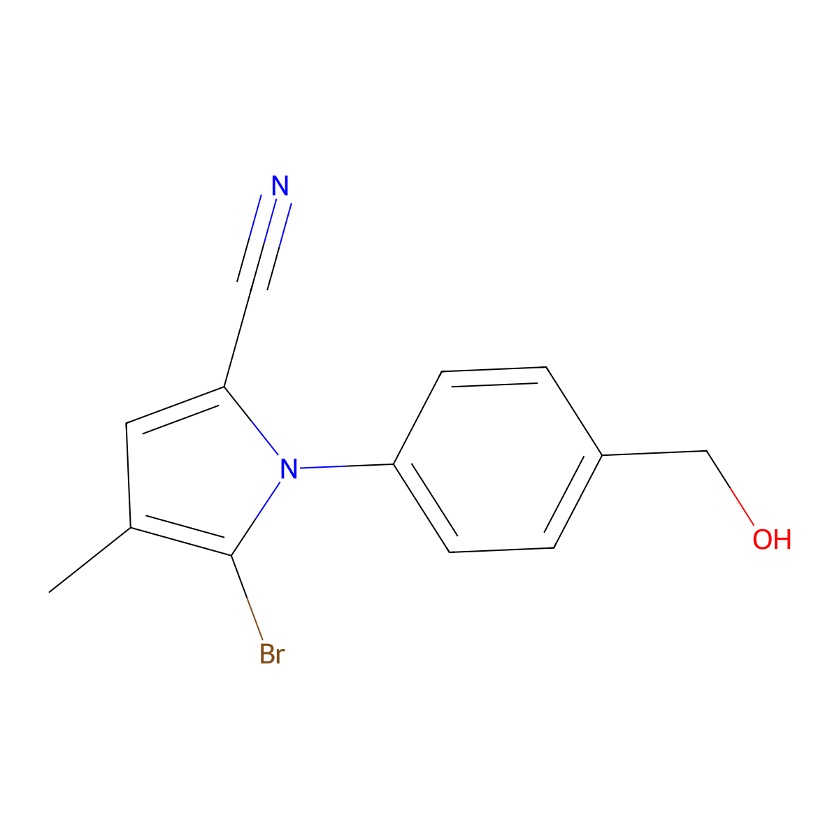 5-Bromo-1-(4-(hydroxymethyl)phenyl)-4-methyl-1H-pyrrole-2-carbonitrile molecular structure, CAS 142015-94-9