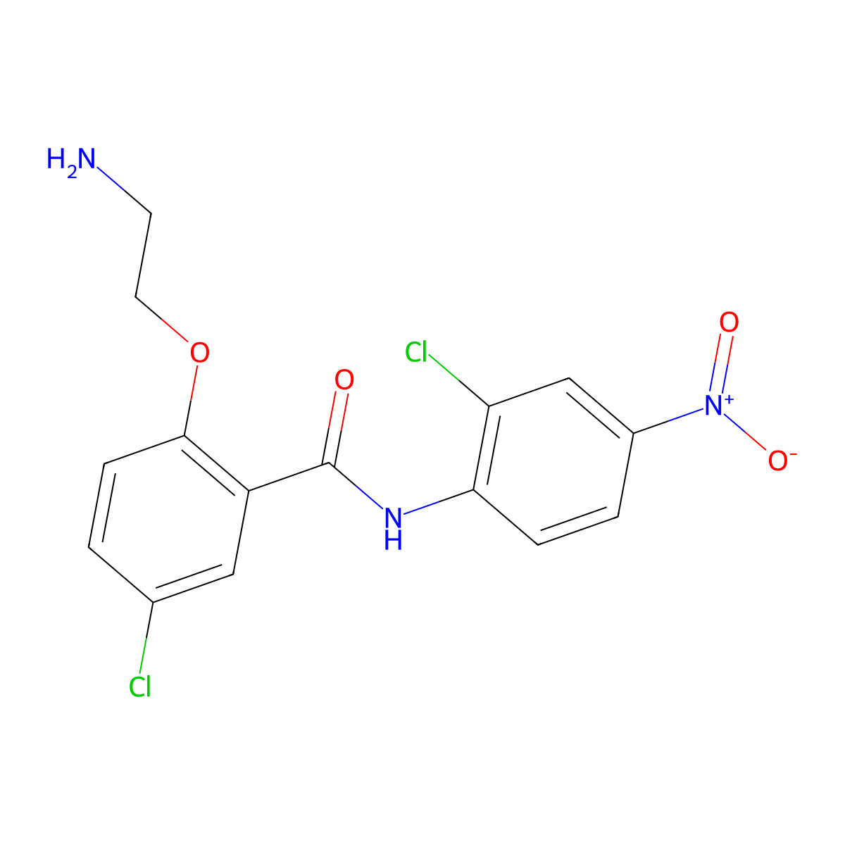 2-(2-aminoethoxy)-5-chloro-N-(2-chloro-4-nitrophenyl)benzamide molecular structure, CAS 1420290-88-5