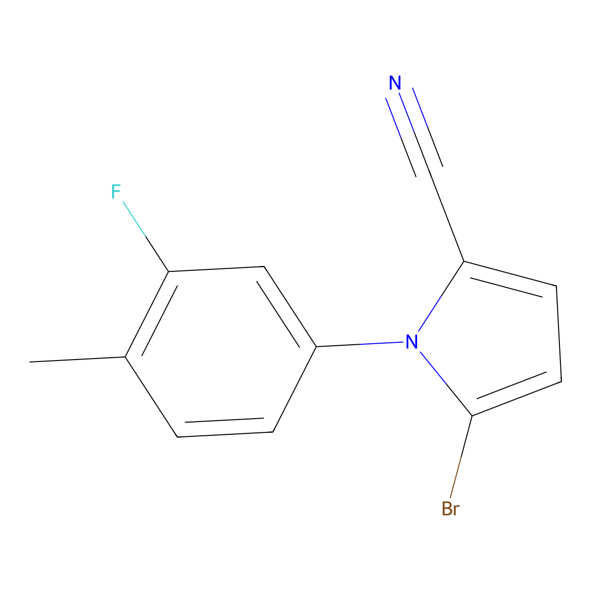 5-Bromo-1-(3-fluoro-4-methylphenyl)-1H-pyrrole-2-carbonitrile molecular structure, CAS 142045-52-1