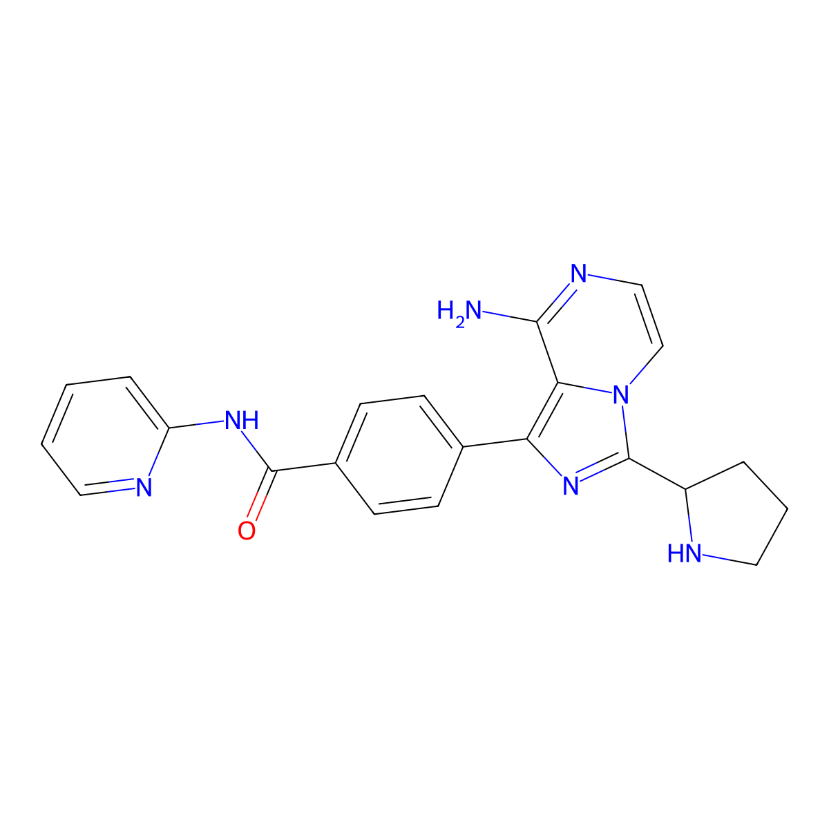 (S)-4-(8-Amino-3-(pyrrolidin-2-yl)imidazo[1,5-a]pyrazin-1-yl)-N-(pyridin-2-yl)benzamide molecular structure, CAS 1420478-90-5