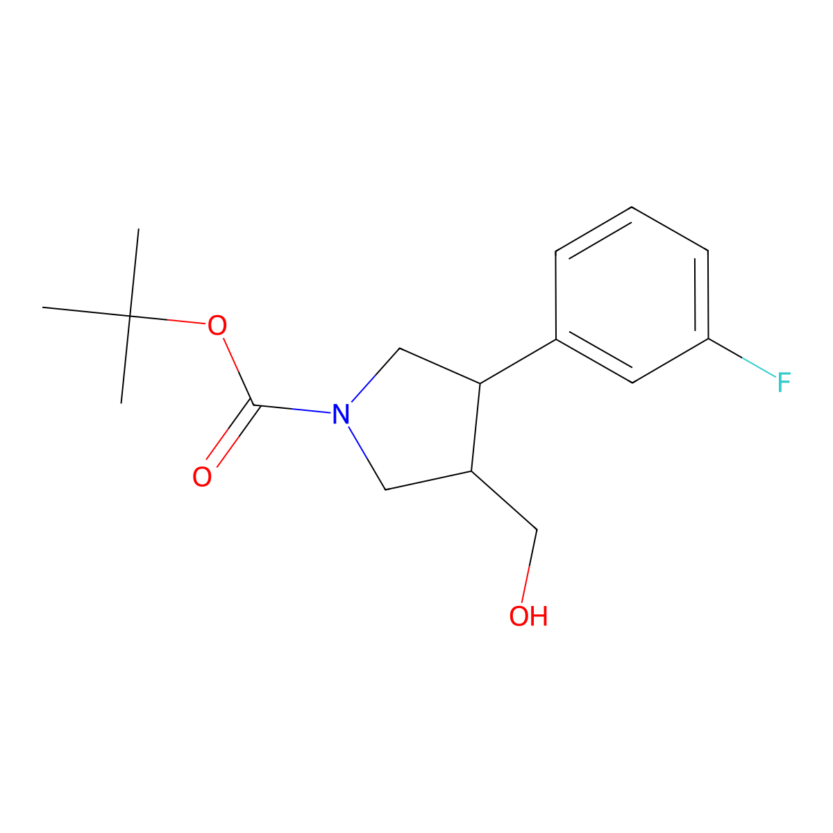 tert-butyl (3R,4S)-3-(3-fluorophenyl)-4-(hydroxymethyl)pyrrolidine-1-carboxylate molecular structure, CAS 1420537-07-0