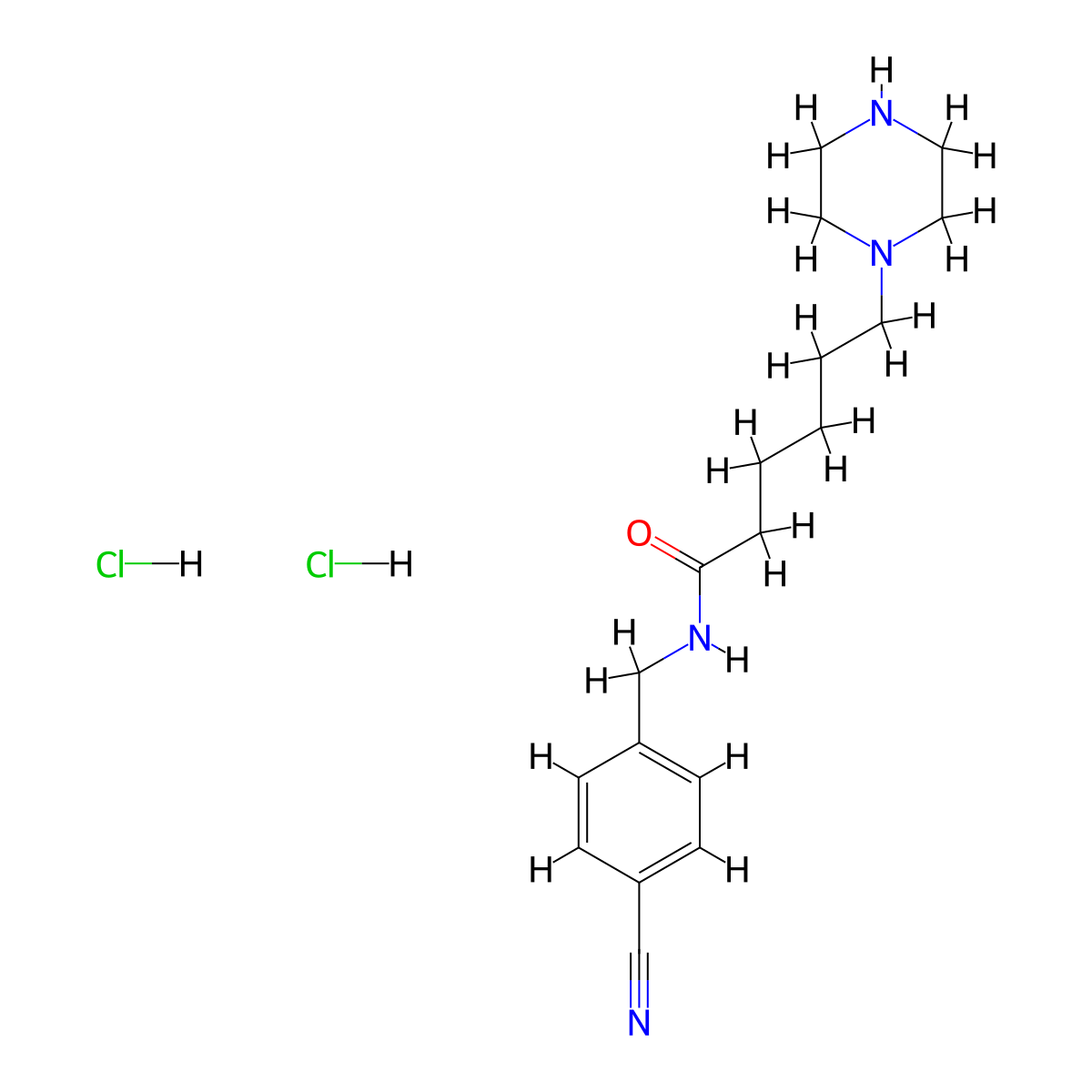 N-((4-cyanophenyl)methyl)-6-(piperazin-1-yl)hexanamide dihydrochloride molecular structure, CAS 1420537-73-0