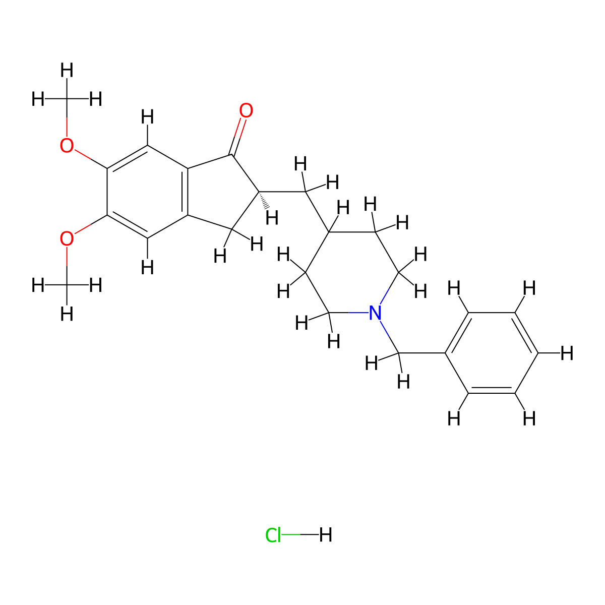 (S)-2-((1-Benzylpiperidin-4-yl)methyl)-5,6-dimethoxy-2,3-dihydro-1H-inden-1-one hydrochloride molecular structure, CAS 142057-78-1