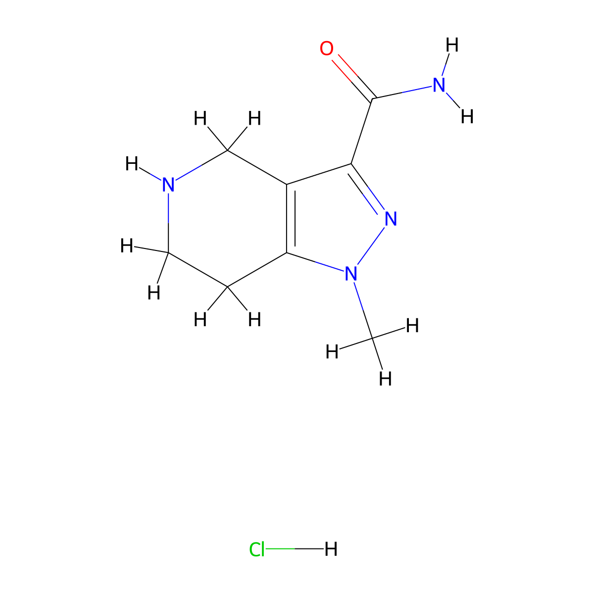 1-Methyl-4,5,6,7-tetrahydro-1H-pyrazolo[4,3-c]pyridine-3-carboxamide hydrochloride molecular structure, CAS 1420661-94-4