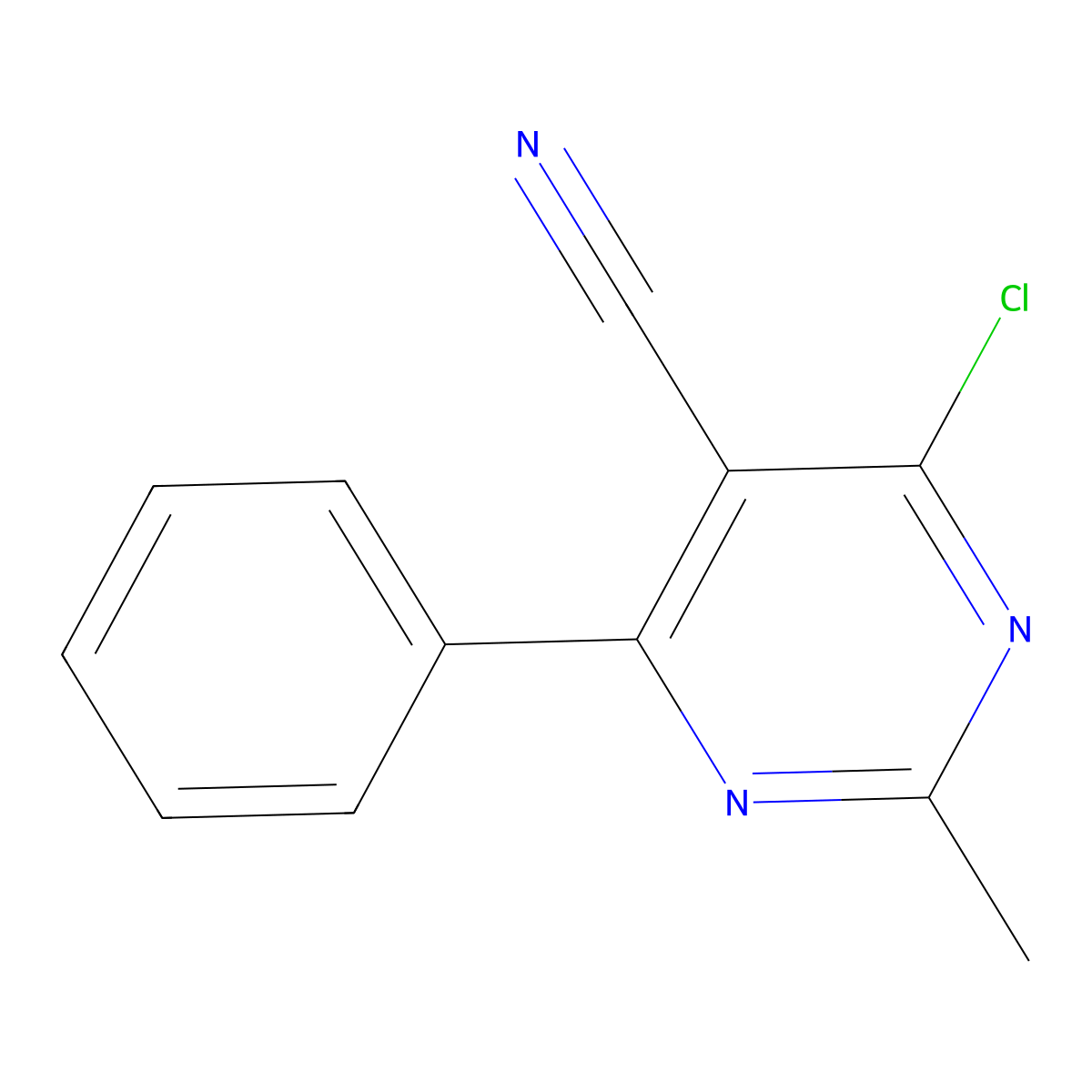 5-Pyrimidinecarbonitrile, 4-chloro-2-methyl-6-phenyl- molecular structure, CAS 142076-88-8