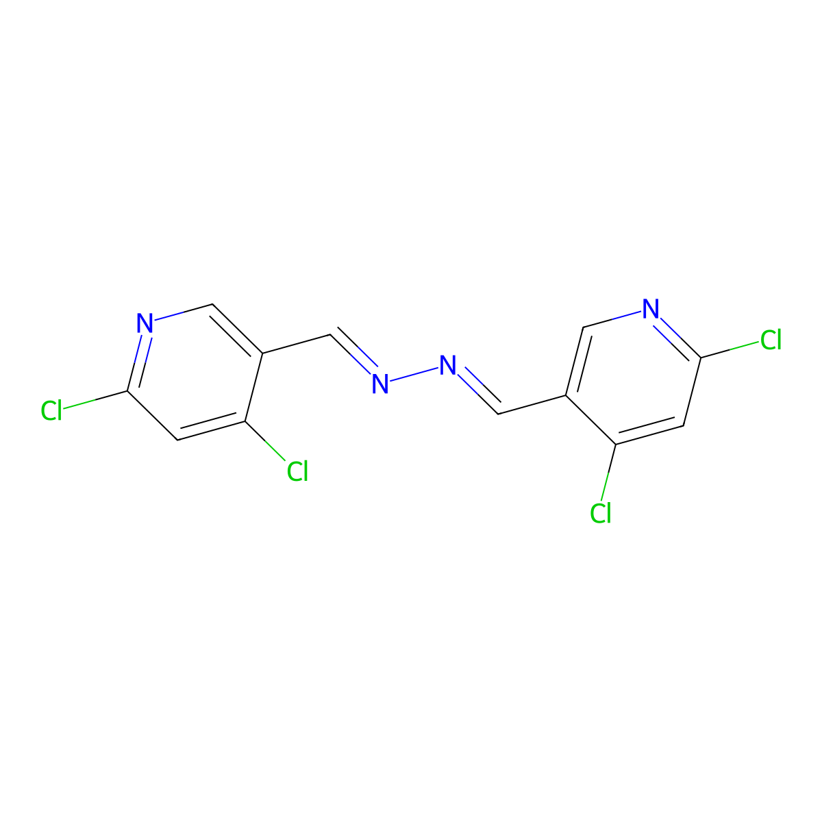 2,4-dichloro-5-[(1E)-[(E)-2-[(4,6-dichloropyridin-3-yl)methylidene]hydrazin-1-ylidene]methyl]pyridine molecular structure, CAS 1420776-63-1