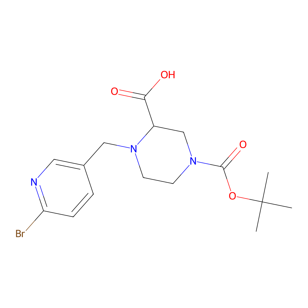 1-((6-Bromopyridin-3-yl)methyl)-4-(tert-butoxycarbonyl)piperazine-2-carboxylic acid molecular structure, CAS 1420785-03-0