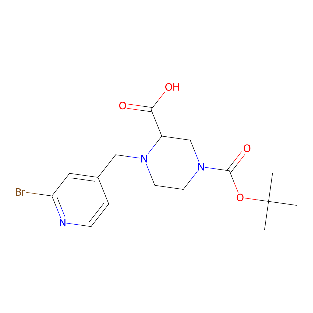 1-((2-Bromopyridin-4-yl)methyl)-4-(tert-butoxycarbonyl)piperazine-2-carboxylic acid molecular structure, CAS 1420786-38-4