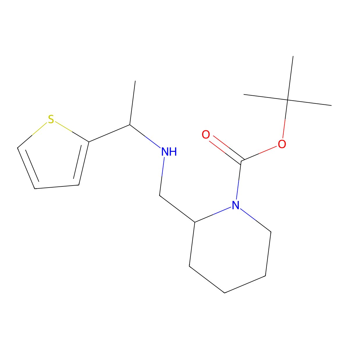 tert-Butyl 2-(((1-(thiophen-2-yl)ethyl)amino)methyl)piperidine-1-carboxylate molecular structure, CAS 1420786-45-3